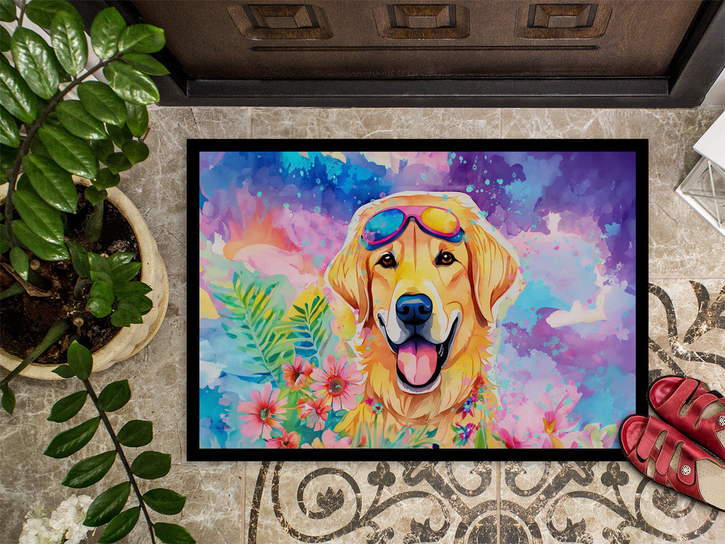 Yellow Labrador Hippie Dawg Doormat Indoor Outdoor 18H X 27W Front Door Mat Rugs for Entryway, Non Slip Washable