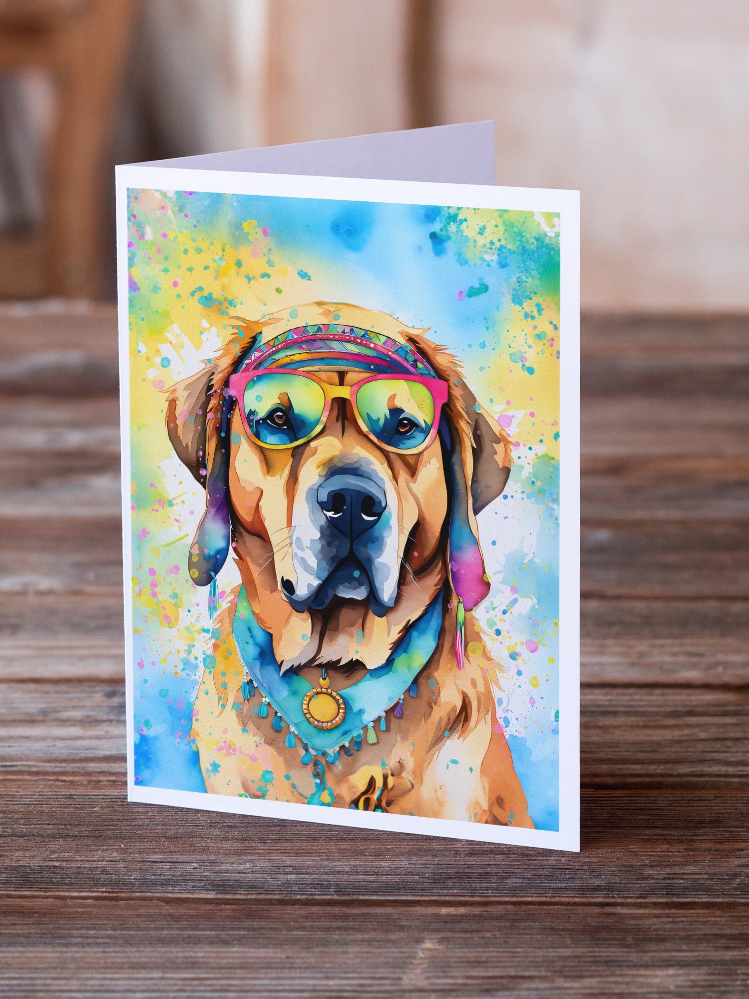 Mastiff Hippie Dawg Greeting Cards Pack of 8 Blank Cards with Envelopes Whimsical A7 Size 5x7