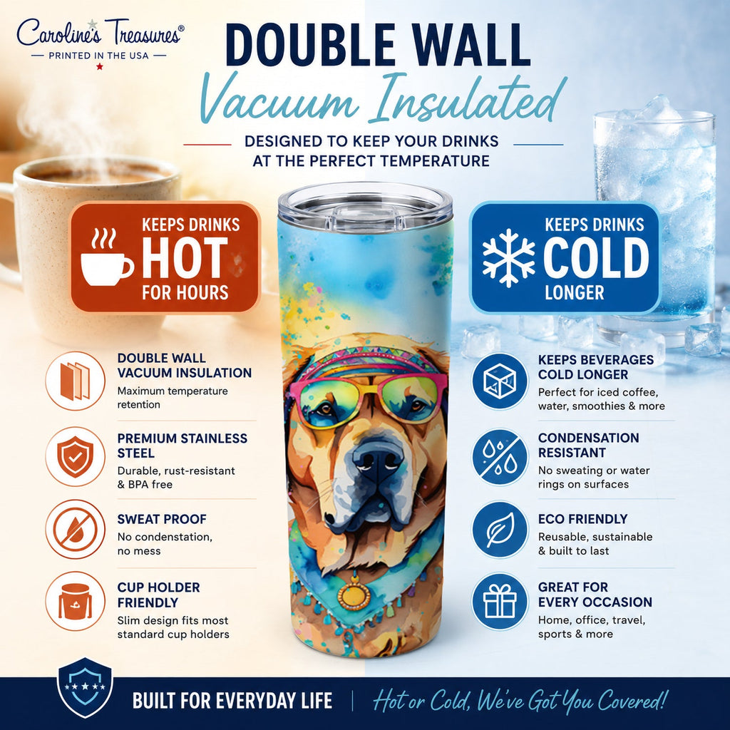 Mastiff Hippie Dawg Stainless Steel Skinny Tumbler 20 oz Vacuum Double Walled Reusable Insulated Travel Cup