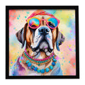 Mastiff Hippie Dawg Framed Metal Print Bathroom, Kitchen, Office, Home Decor Wall Art Ready to Hang, Square, 8X8
