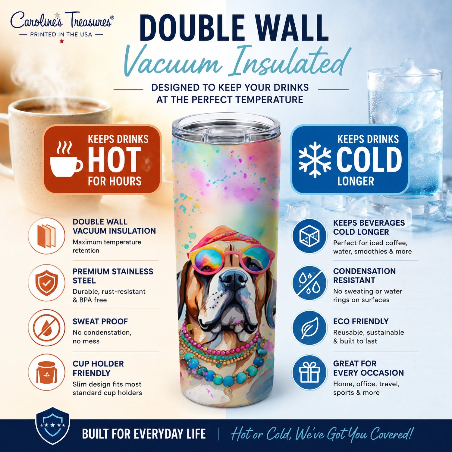 Mastiff Hippie Dawg Stainless Steel Skinny Tumbler 20 oz Vacuum Double Walled Reusable Insulated Travel Cup