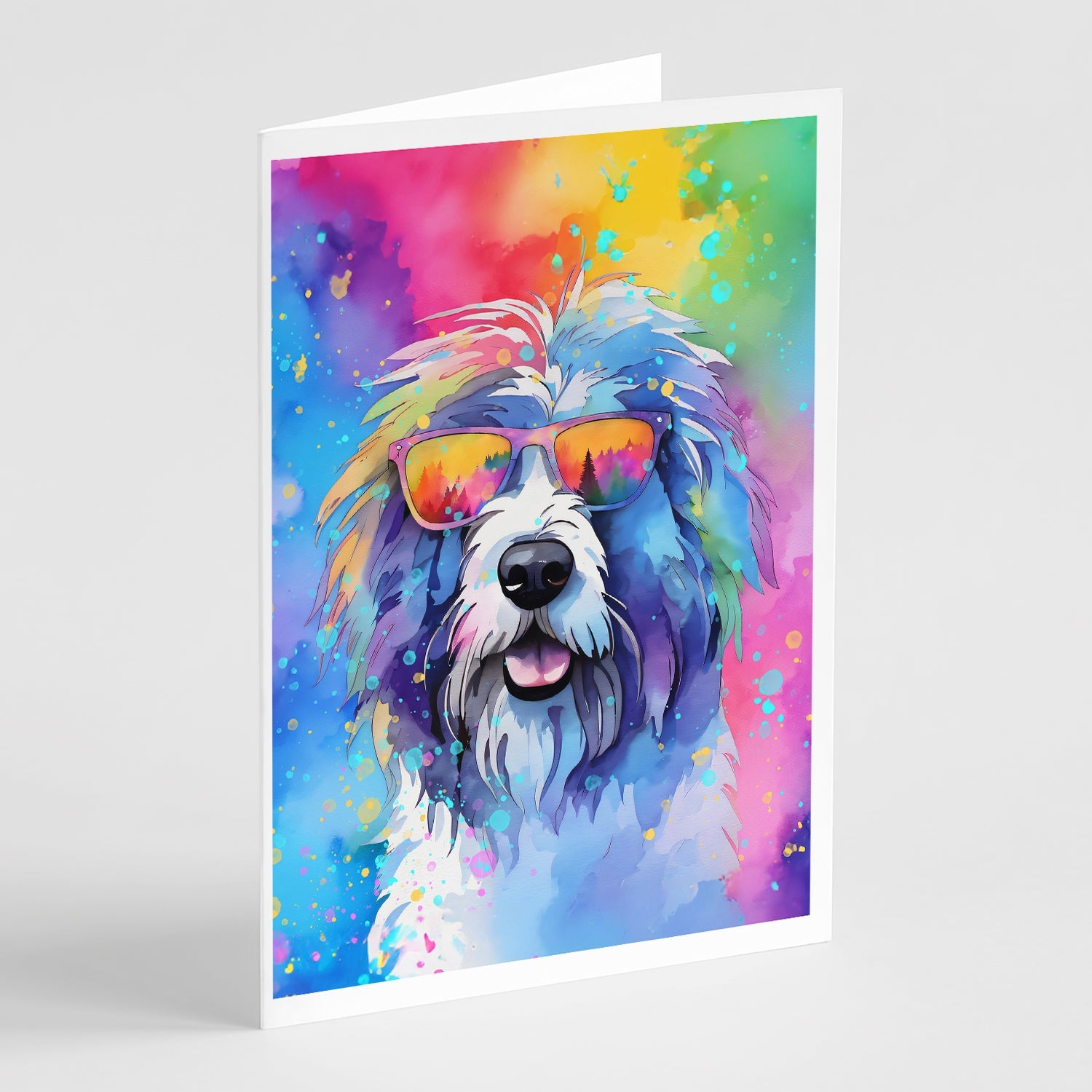 Old English Sheepdog Hippie Dawg Greeting Cards Pack of 8 Blank Cards with Envelopes Whimsical A7 Size 5x7