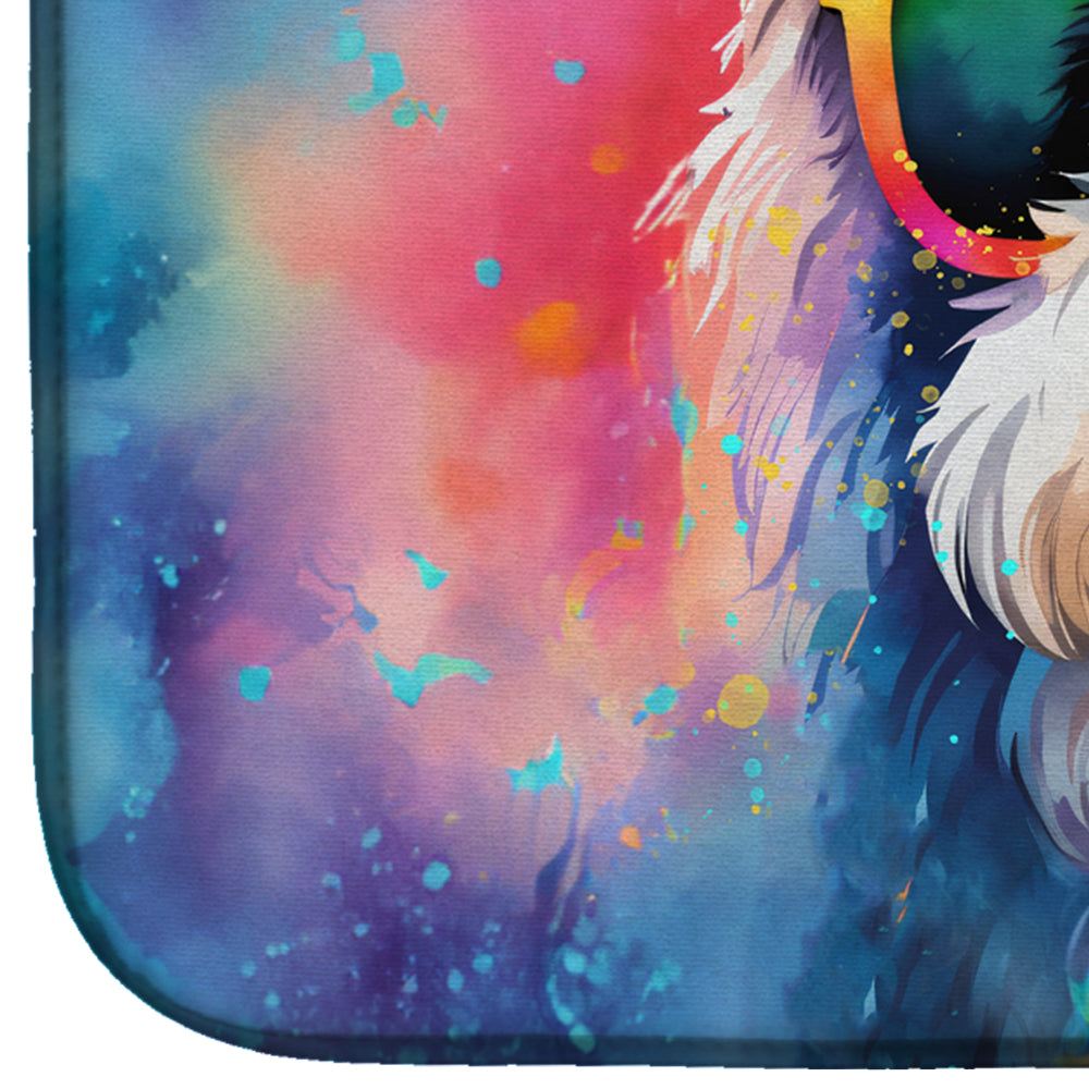 Old English Sheepdog Hippie Dawg Dish Drying Mat Absorbent Dish Drying Mat Pad for Kitchen Counter Dish Drainer Mat for Countertop, 14 x 21", Multicolor