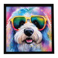 Old English Sheepdog Hippie Dawg Framed Metal Print Bathroom, Kitchen, Office, Home Decor Wall Art Ready to Hang, Square, 8X8