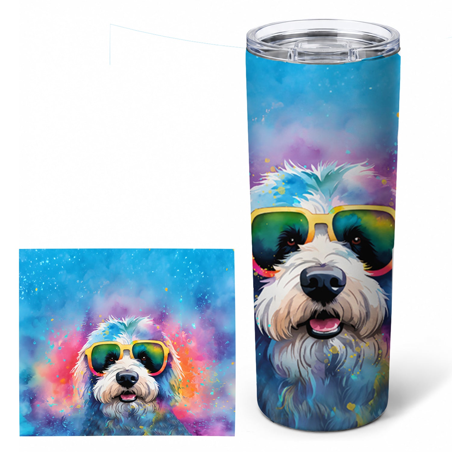 Old English Sheepdog Hippie Dawg Stainless Steel Skinny Tumbler 20 oz Vacuum Double Walled Reusable Insulated Travel Cup