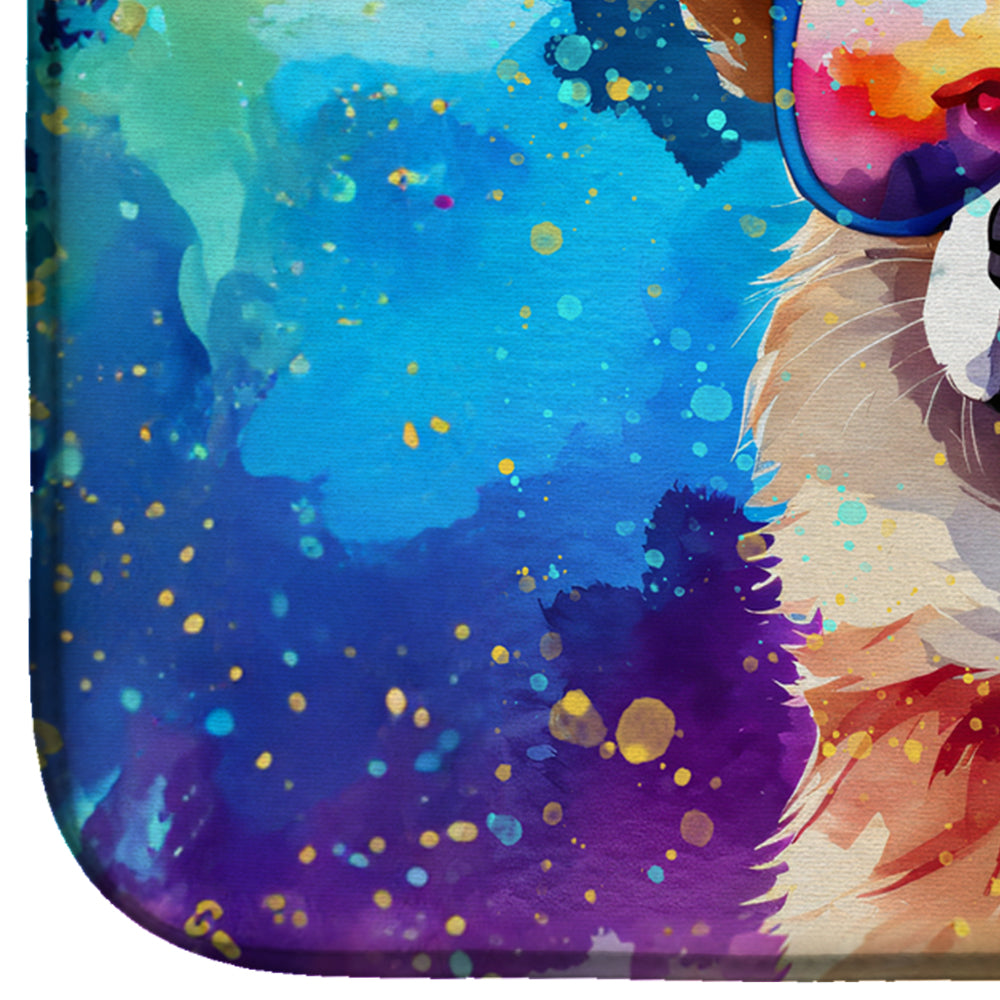 Pomeranian Hippie Dawg Dish Drying Mat Absorbent Dish Drying Mat Pad for Kitchen Counter Dish Drainer Mat for Countertop, 14 x 21", Multicolor