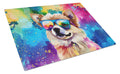 Pomeranian Hippie Dawg Cutting Board Tempered Glass Kitchen Cutting Surface, Heat Resistant Chopping, Non-Slip Feet, Food Prep & Serving