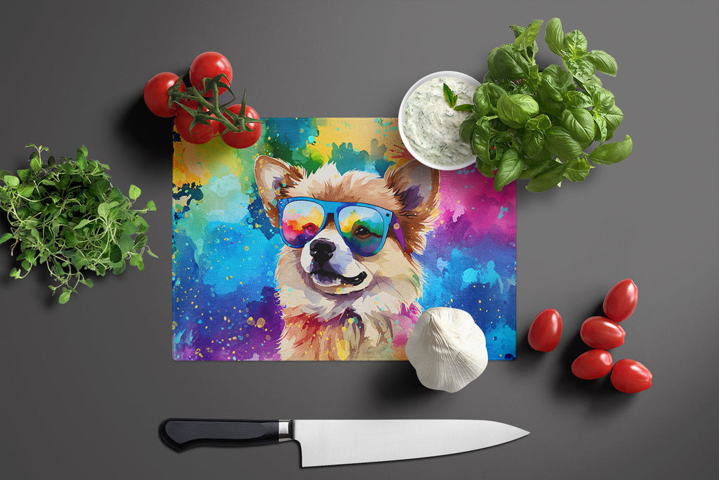 Pomeranian Hippie Dawg Cutting Board Tempered Glass Kitchen Cutting Surface, Heat Resistant Chopping, Non-Slip Feet, Food Prep & Serving