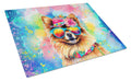 Pomeranian Hippie Dawg Cutting Board Tempered Glass Kitchen Cutting Surface, Heat Resistant Chopping, Non-Slip Feet, Food Prep & Serving