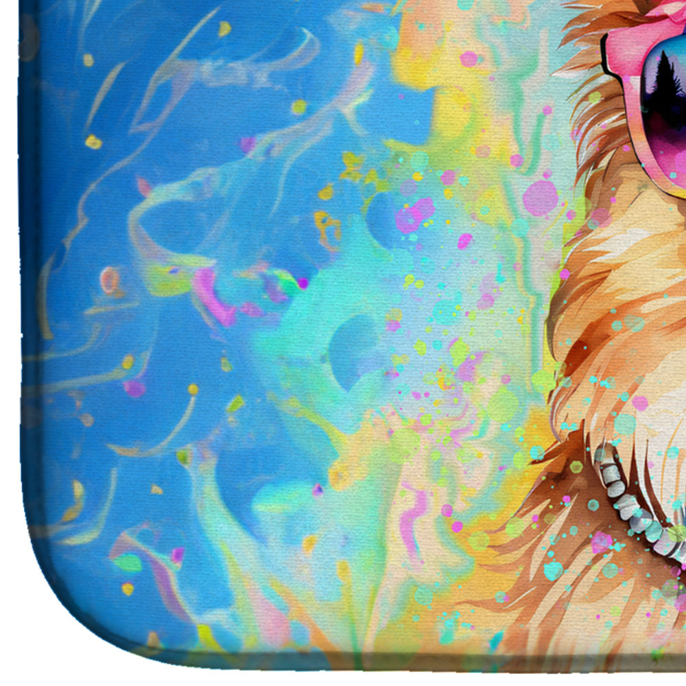 Pomeranian Hippie Dawg Dish Drying Mat Absorbent Dish Drying Mat Pad for Kitchen Counter Dish Drainer Mat for Countertop, 14 x 21", Multicolor