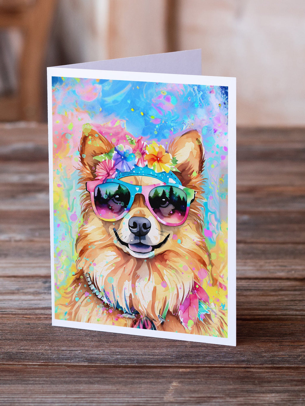 Pomeranian Hippie Dawg Greeting Cards Pack of 8 Blank Cards with Envelopes Whimsical A7 Size 5x7