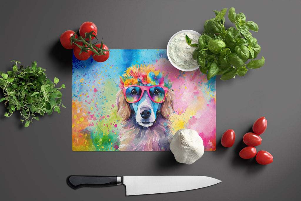 Poodle Hippie Dawg Cutting Board Tempered Glass Kitchen Cutting Surface, Heat Resistant Chopping, Non-Slip Feet, Food Prep & Serving