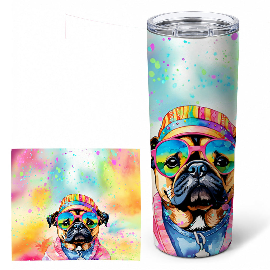 Pug Hippie Dawg Stainless Steel Skinny Tumbler 20 oz Vacuum Double Walled Reusable Insulated Travel Cup