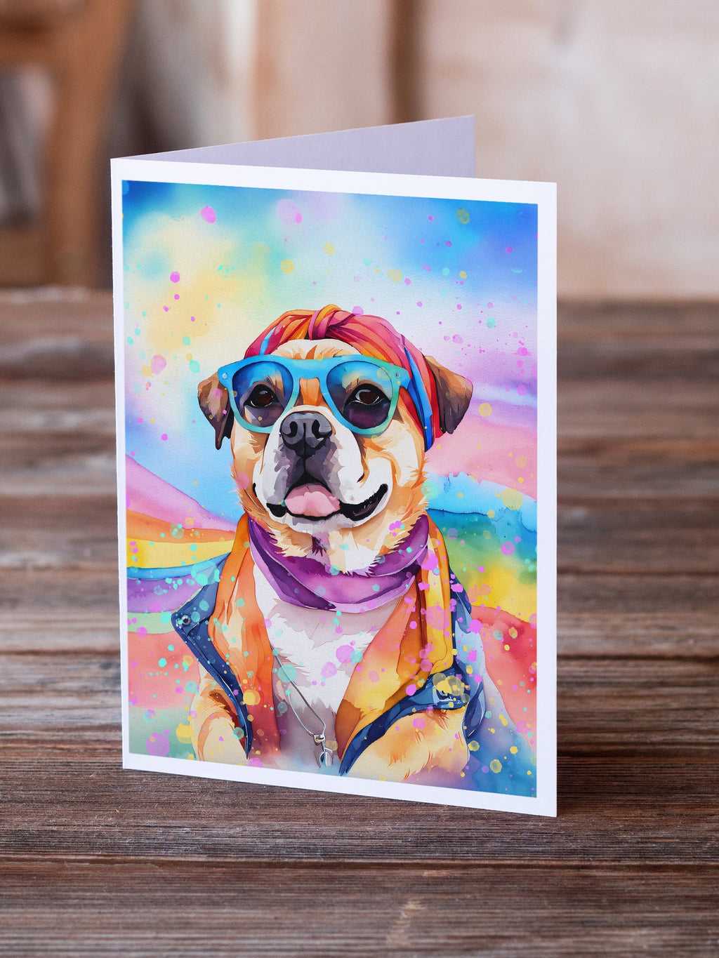 Pug Hippie Dawg Greeting Cards Pack of 8 Blank Cards with Envelopes Whimsical A7 Size 5x7