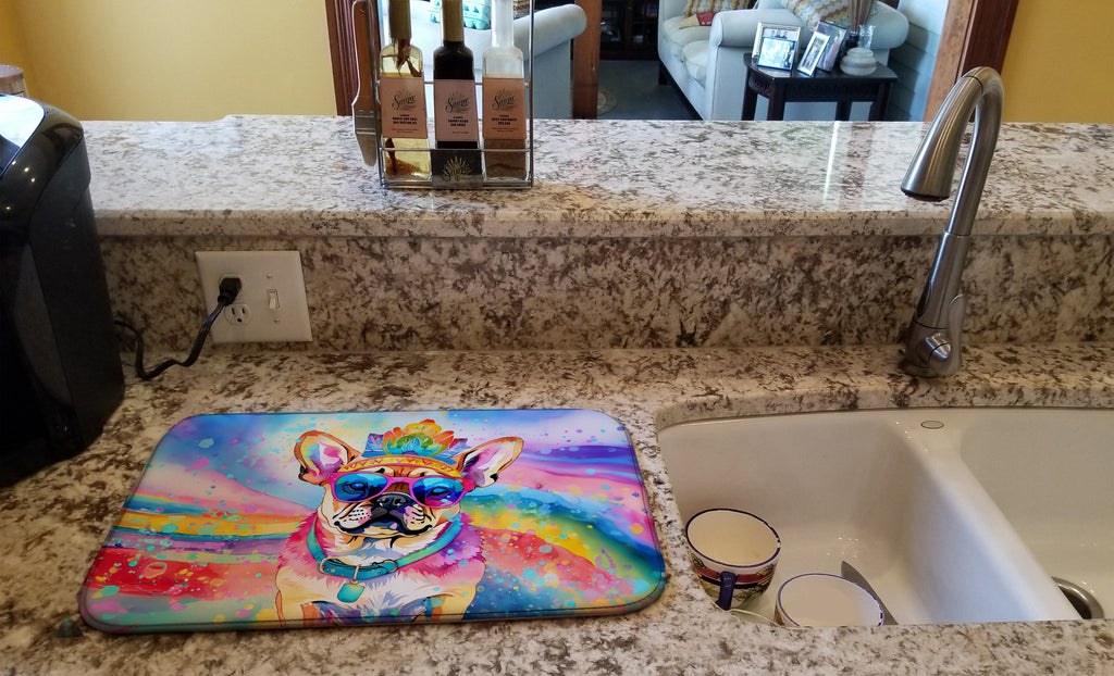 Pug Hippie Dawg Dish Drying Mat Absorbent Dish Drying Mat Pad for Kitchen Counter Dish Drainer Mat for Countertop, 14 x 21", Multicolor