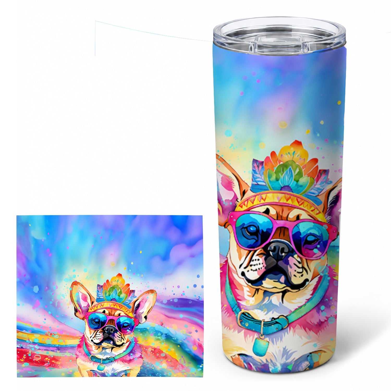 Pug Hippie Dawg Stainless Steel Skinny Tumbler 20 oz Vacuum Double Walled Reusable Insulated Travel Cup