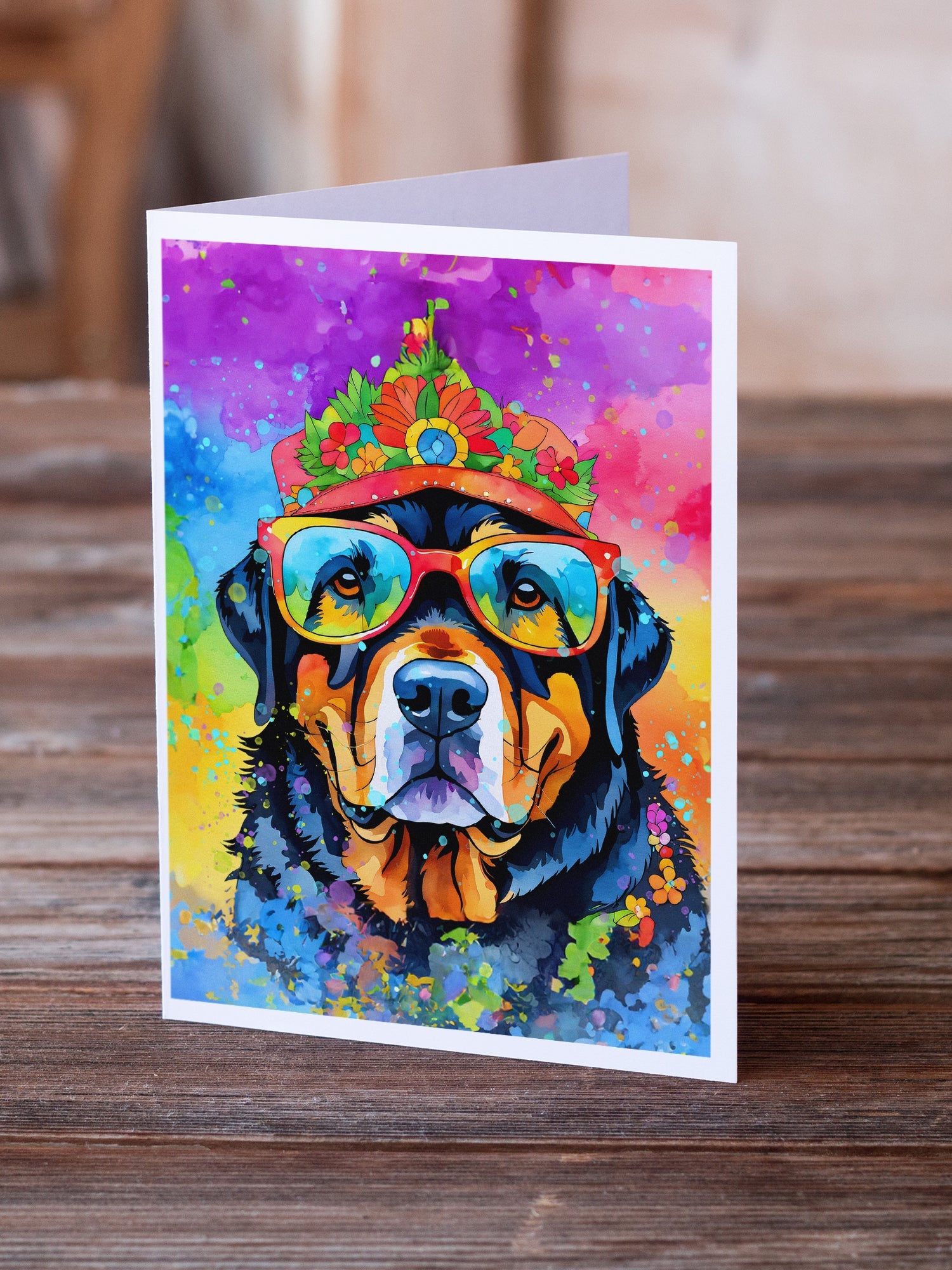 Rottweiler Hippie Dawg Greeting Cards Pack of 8 Blank Cards with Envelopes Whimsical A7 Size 5x7