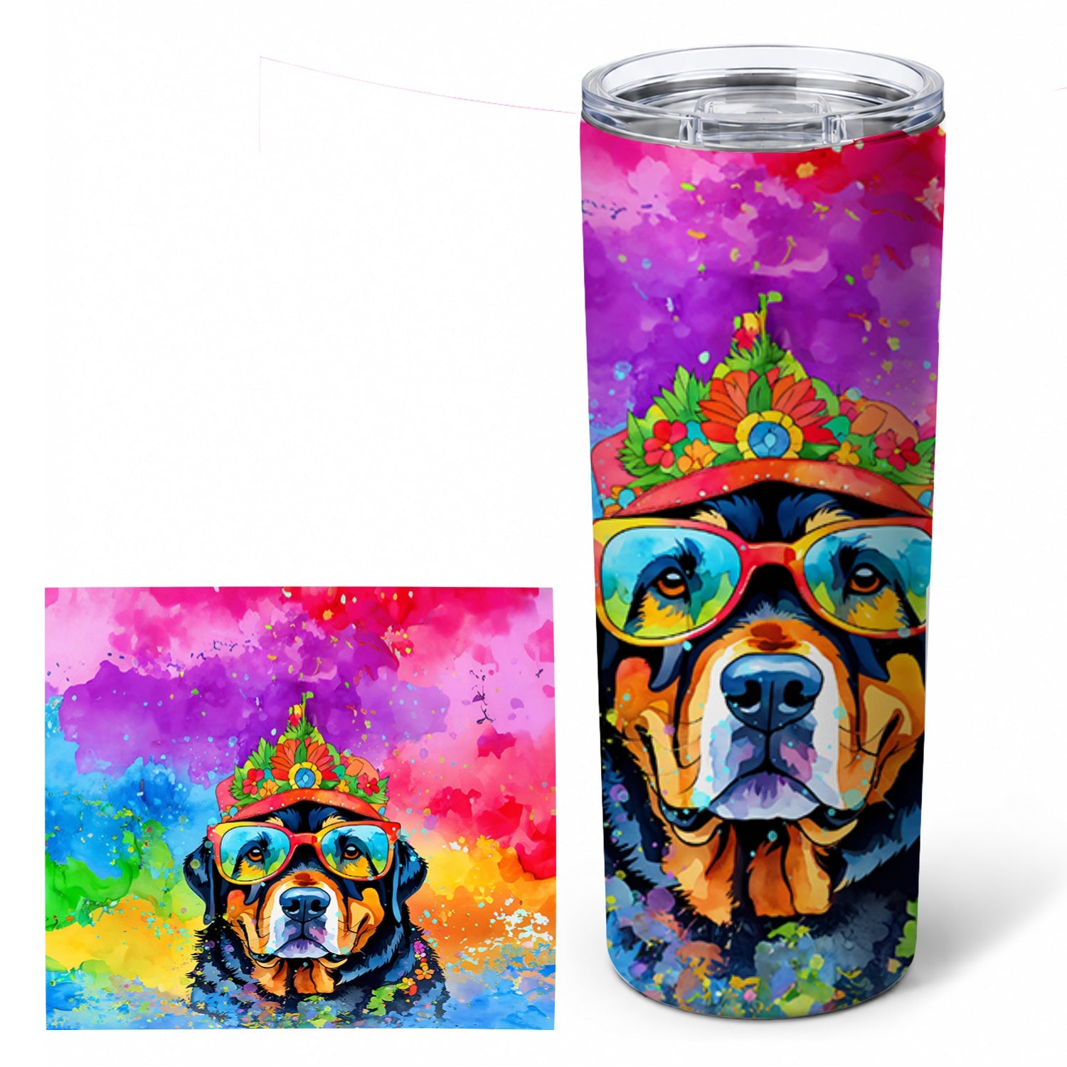 Rottweiler Hippie Dawg Stainless Steel Skinny Tumbler 20 oz Vacuum Double Walled Reusable Insulated Travel Cup
