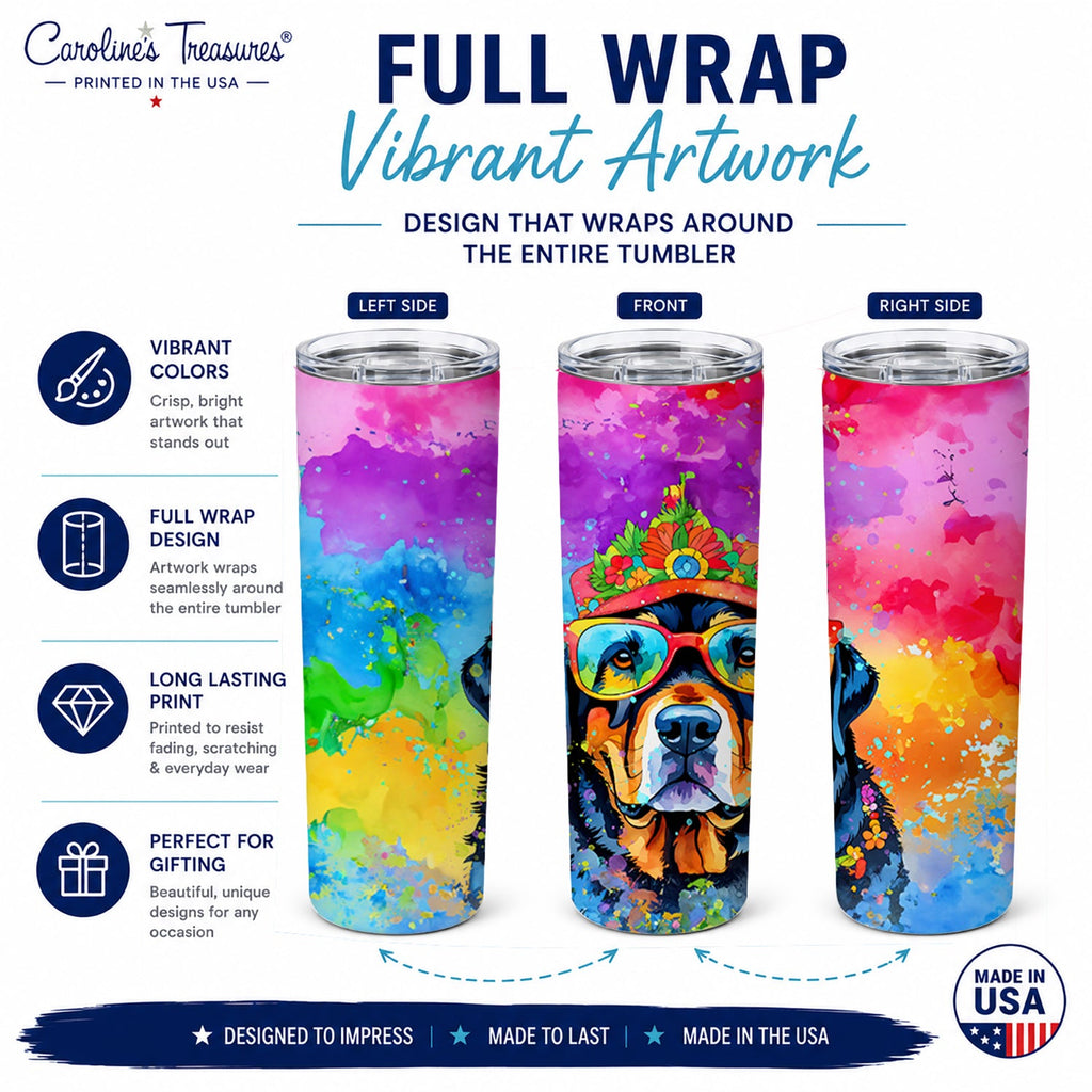 Rottweiler Hippie Dawg Stainless Steel Skinny Tumbler 20 oz Vacuum Double Walled Reusable Insulated Travel Cup