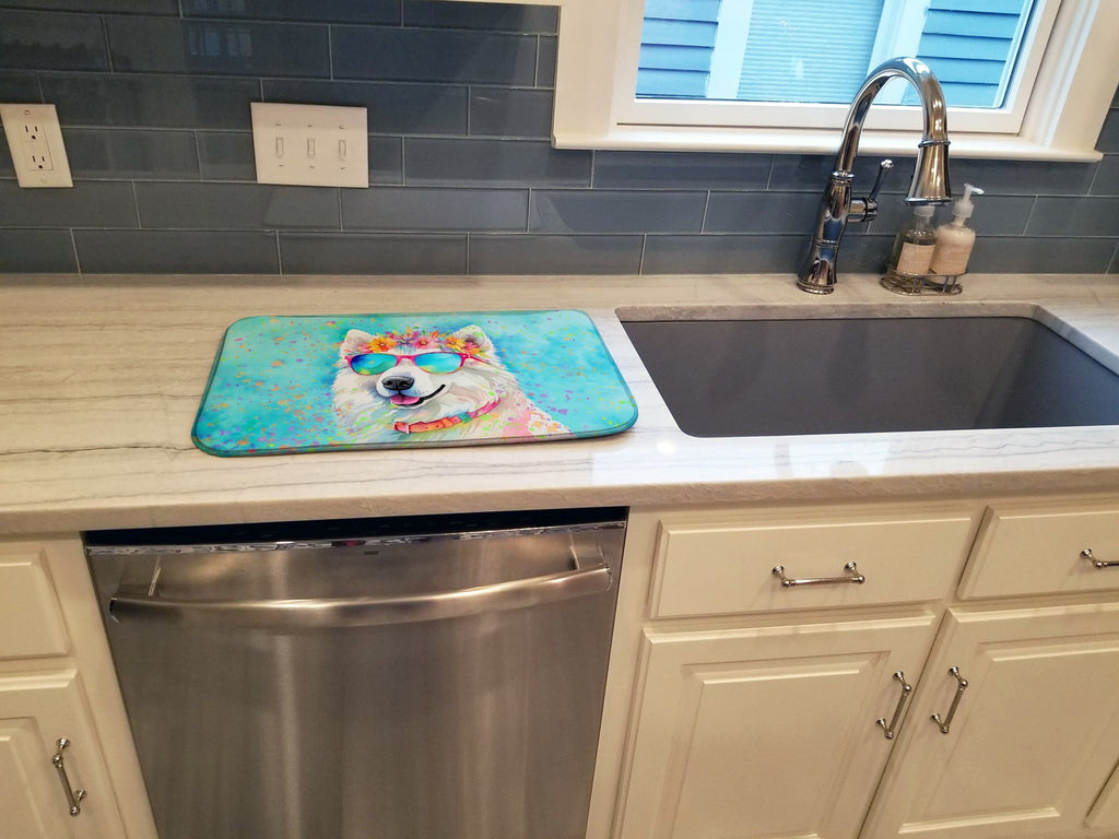Samoyed Hippie Dawg Dish Drying Mat Absorbent Dish Drying Mat Pad for Kitchen Counter Dish Drainer Mat for Countertop, 14 x 21", Multicolor