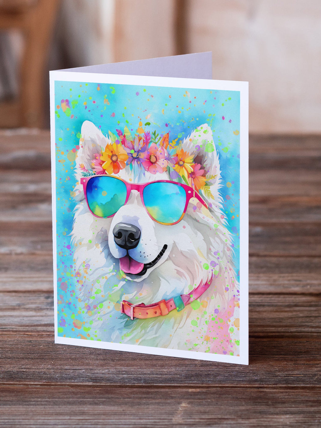 Samoyed Hippie Dawg Greeting Cards Pack of 8 Blank Cards with Envelopes Whimsical A7 Size 5x7