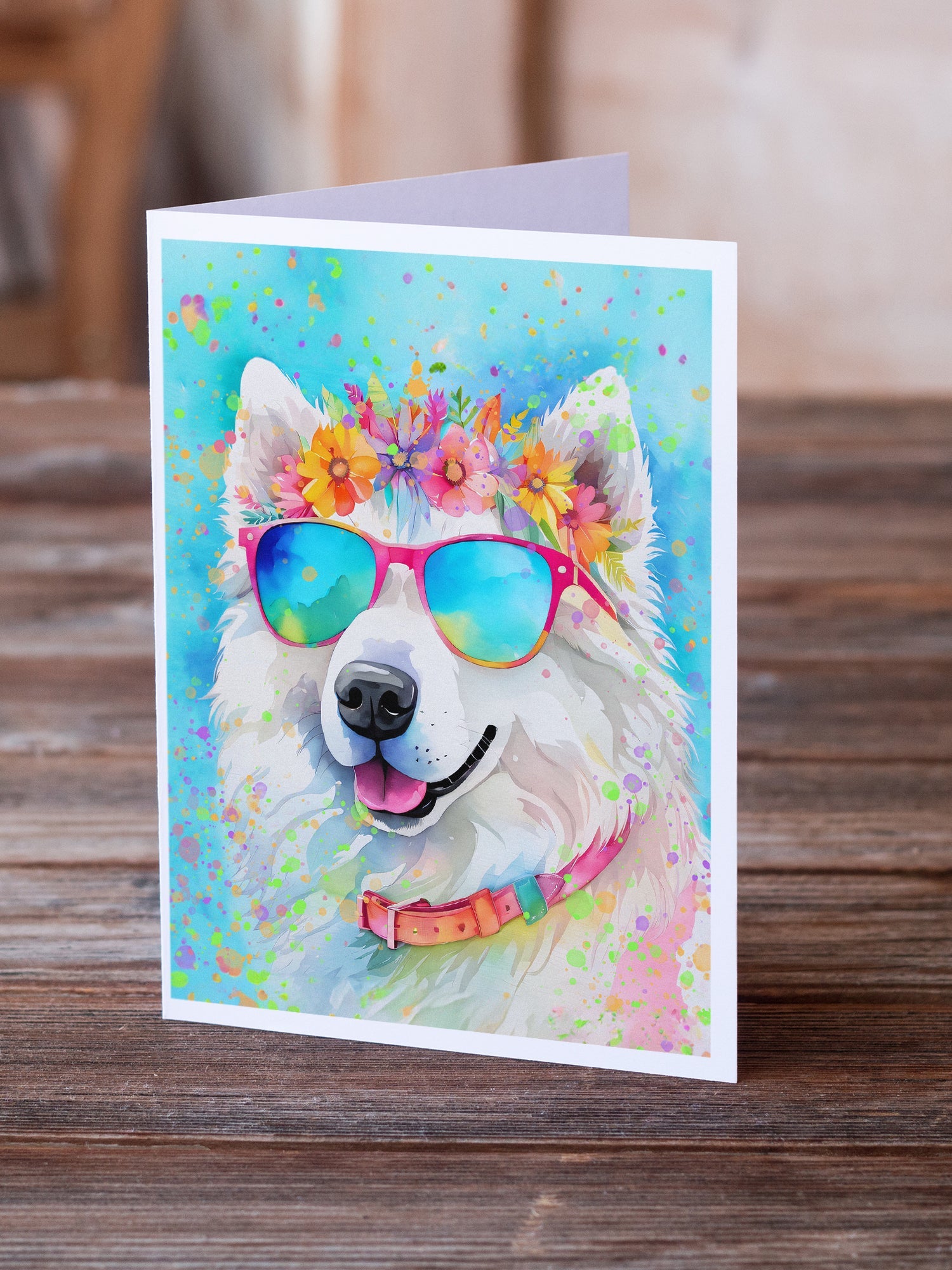 Samoyed Hippie Dawg Greeting Cards Pack of 8 Blank Cards with Envelopes Whimsical A7 Size 5x7