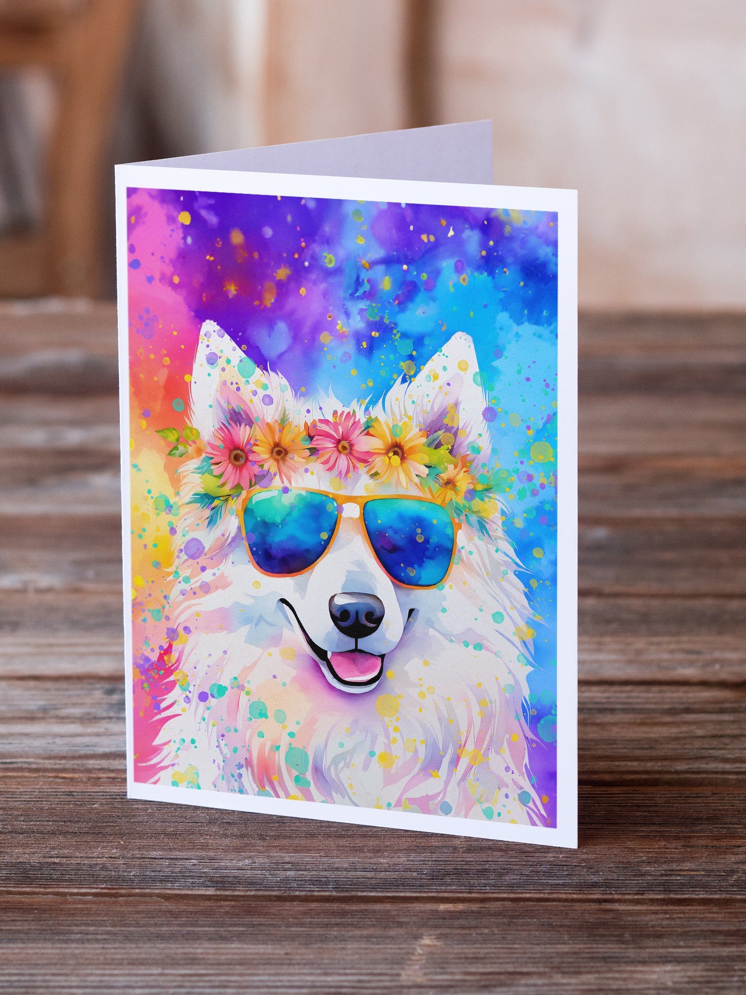 Samoyed Hippie Dawg Greeting Cards Pack of 8 Blank Cards with Envelopes Whimsical A7 Size 5x7