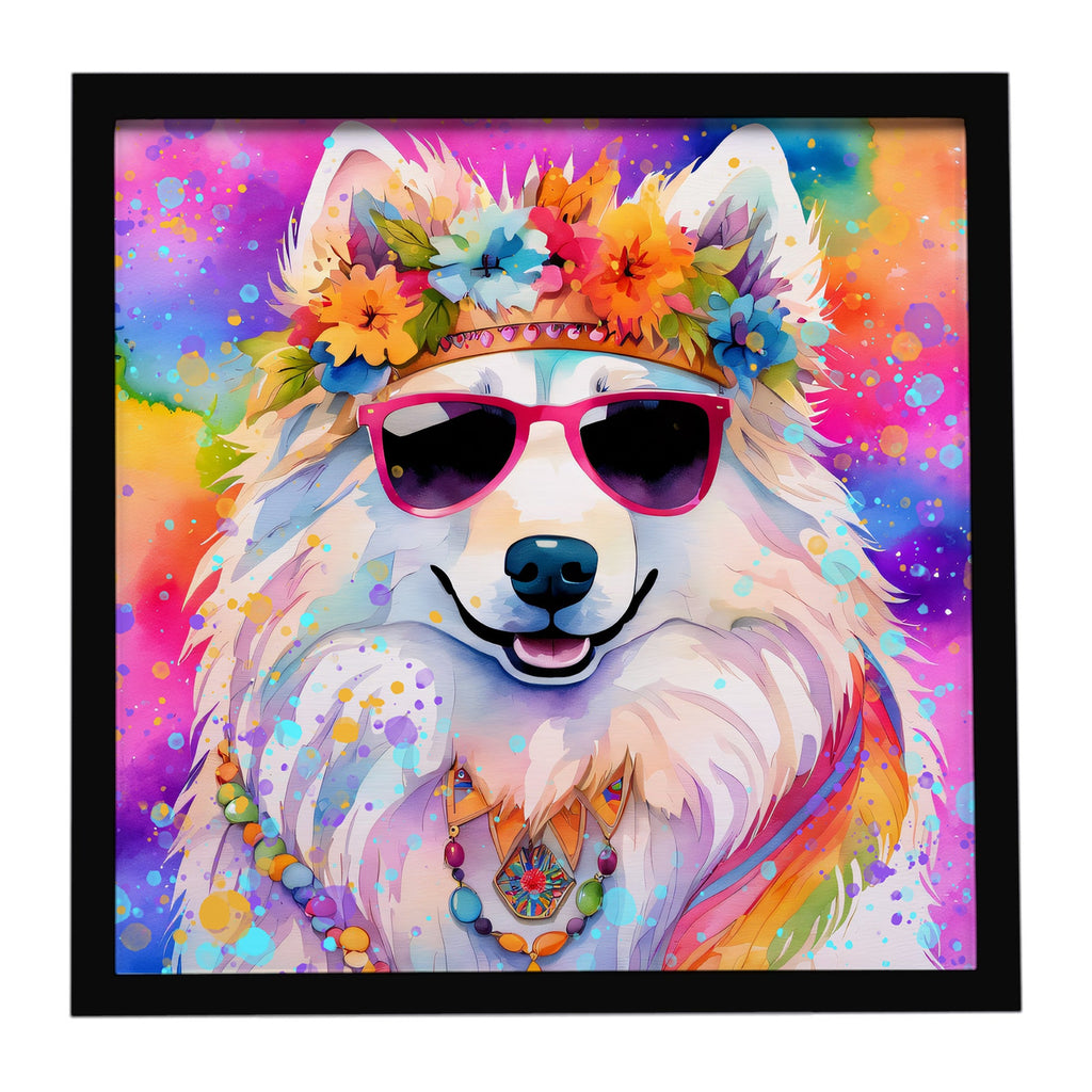 Samoyed Hippie Dawg Framed Metal Print Bathroom, Kitchen, Office, Home Decor Wall Art Ready to Hang, Square, 8X8