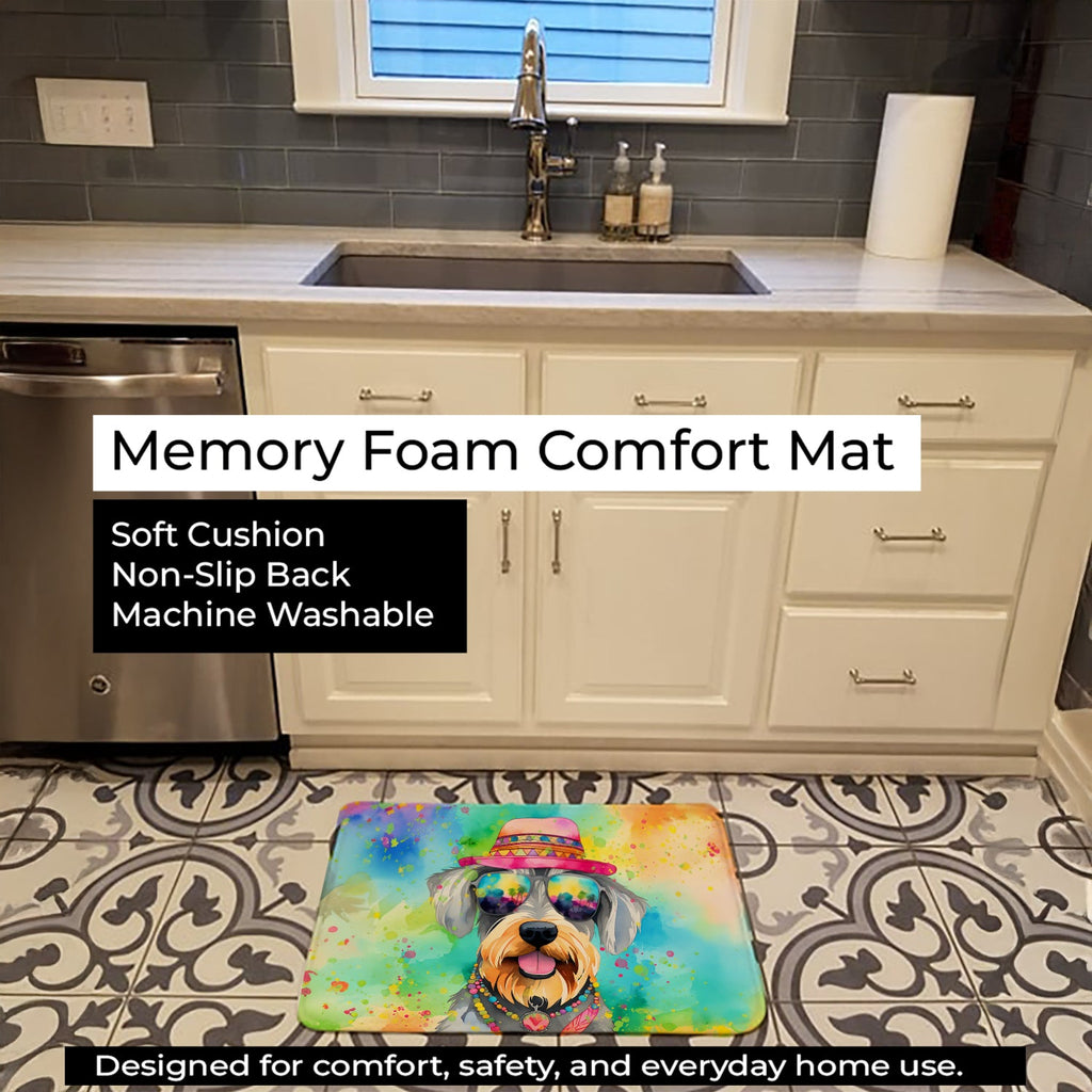 Schnauzer Hippie Dawg Memory Foam Kitchen Mat Machine Washable Anti-Fatigue Cushion Comfort Bath or Kitchen Rug