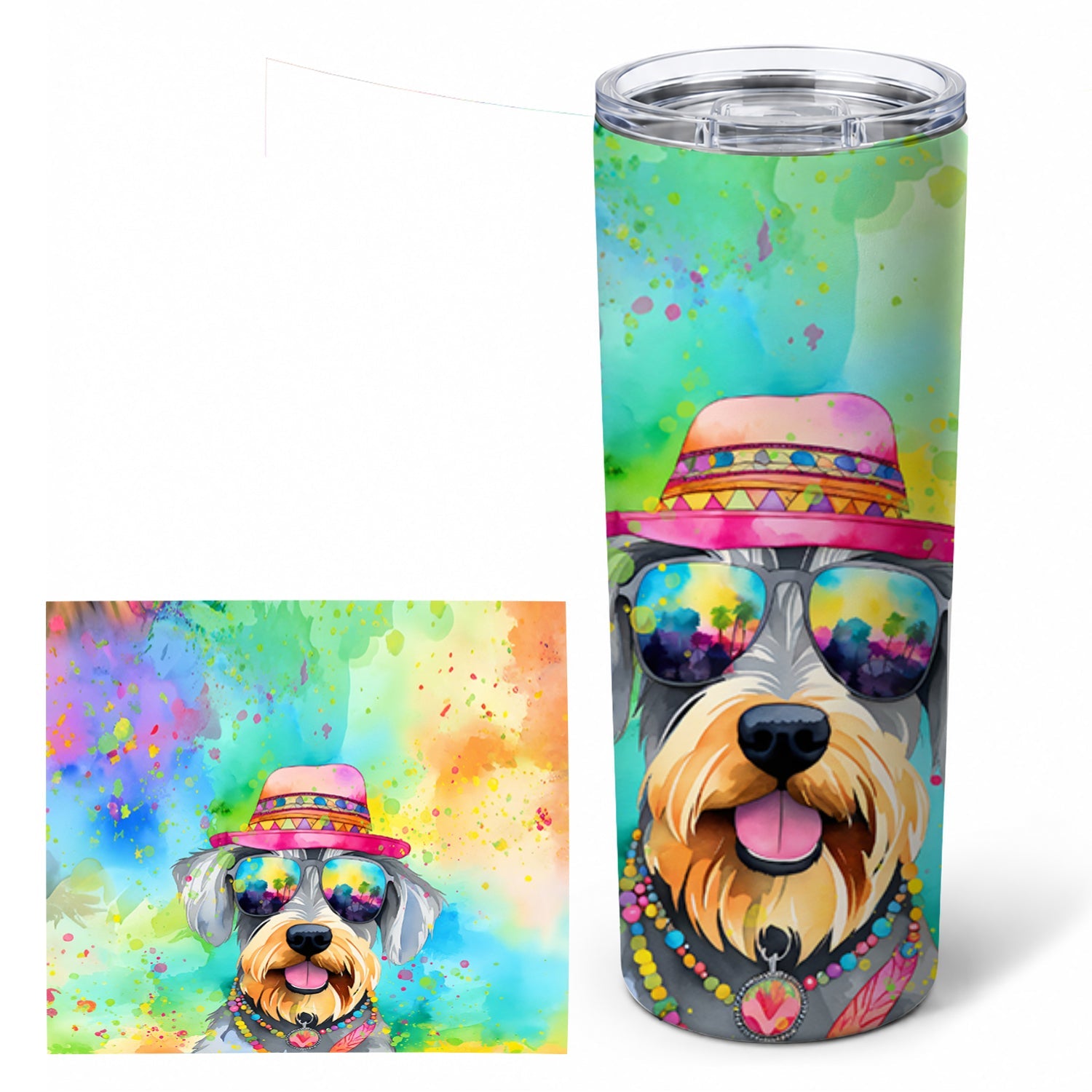 Schnauzer Hippie Dawg Stainless Steel Skinny Tumbler 20 oz Vacuum Double Walled Reusable Insulated Travel Cup