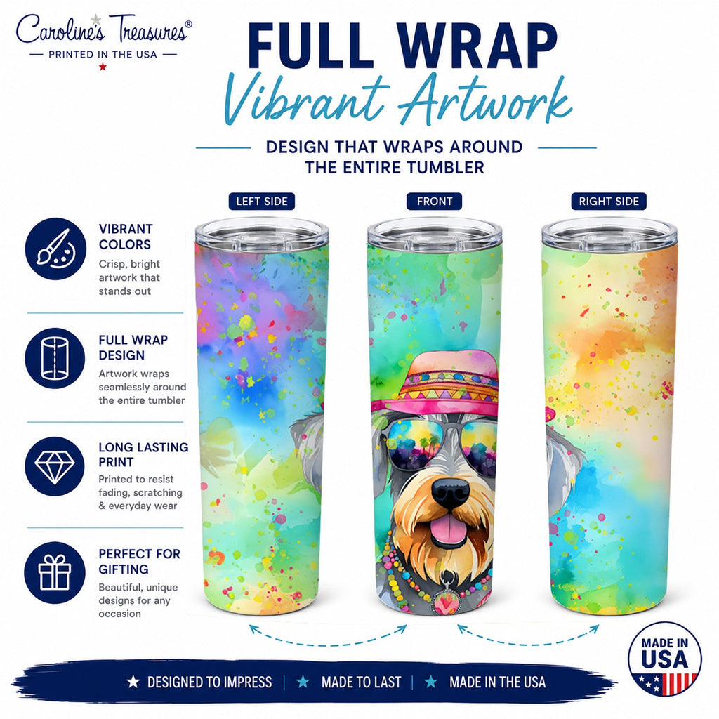 Schnauzer Hippie Dawg Stainless Steel Skinny Tumbler 20 oz Vacuum Double Walled Reusable Insulated Travel Cup