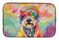 Schnauzer Hippie Dawg Dish Drying Mat Absorbent Dish Drying Mat Pad for Kitchen Counter Dish Drainer Mat for Countertop, 14 x 21", Multicolor