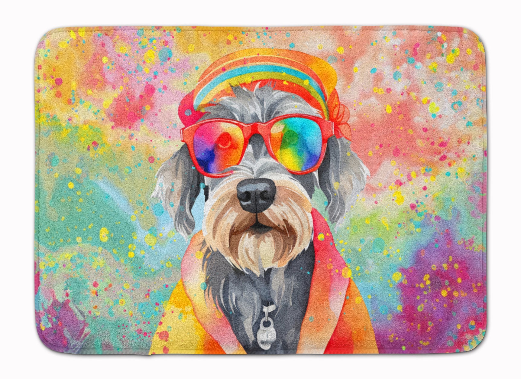 Schnauzer Hippie Dawg Memory Foam Kitchen Mat Machine Washable Anti-Fatigue Cushion Comfort Bath or Kitchen Rug