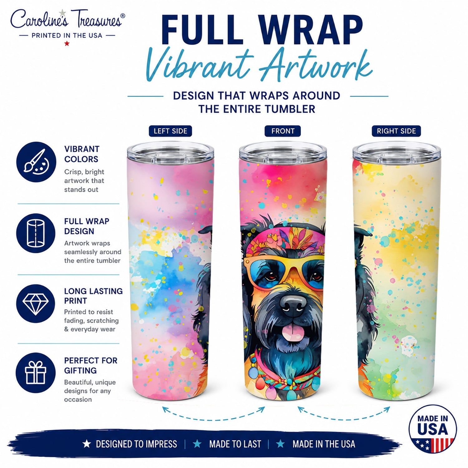 Scottish Terrier Hippie Dawg Stainless Steel Skinny Tumbler 20 oz Vacuum Double Walled Reusable Insulated Travel Cup