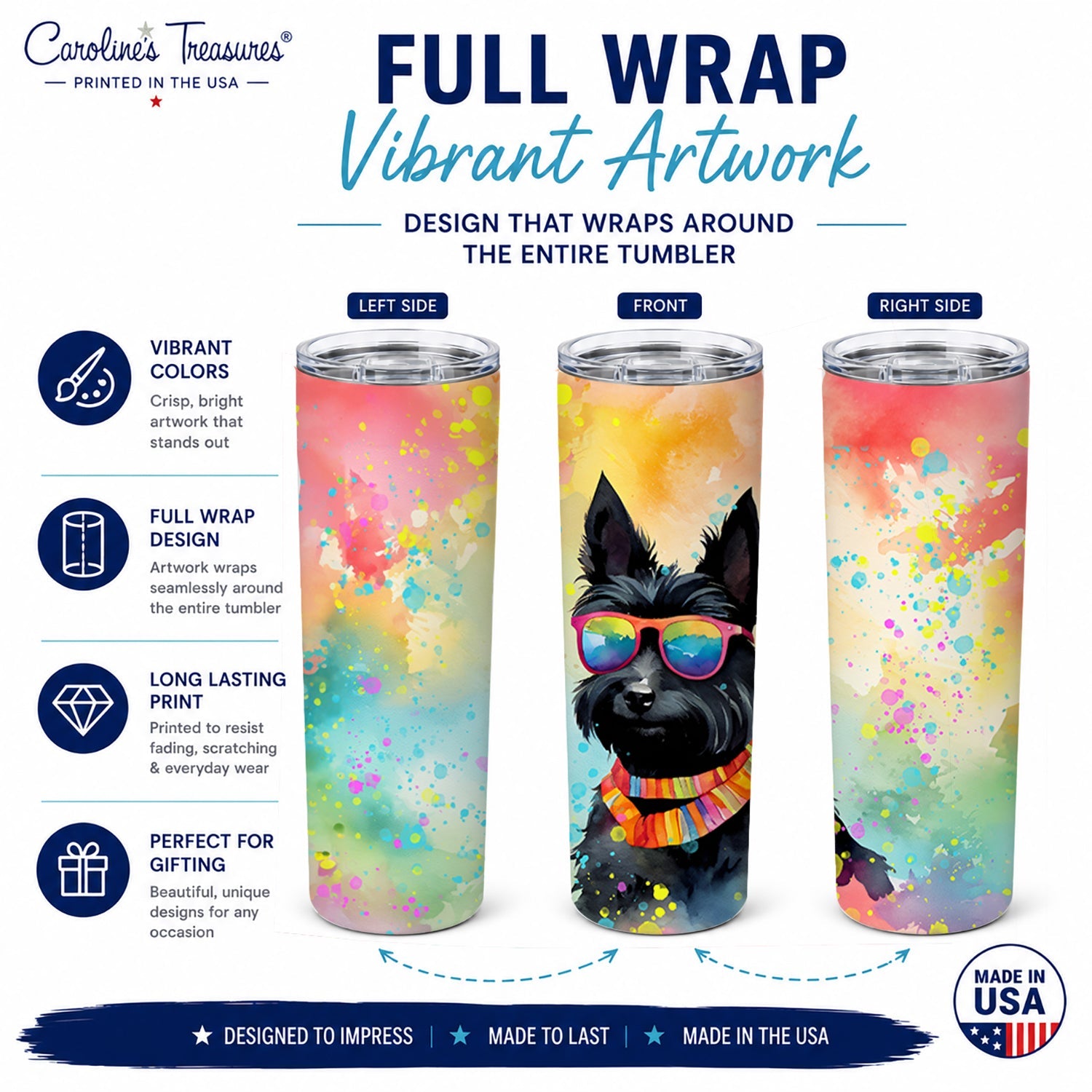 Scottish Terrier Hippie Dawg Stainless Steel Skinny Tumbler 20 oz Vacuum Double Walled Reusable Insulated Travel Cup