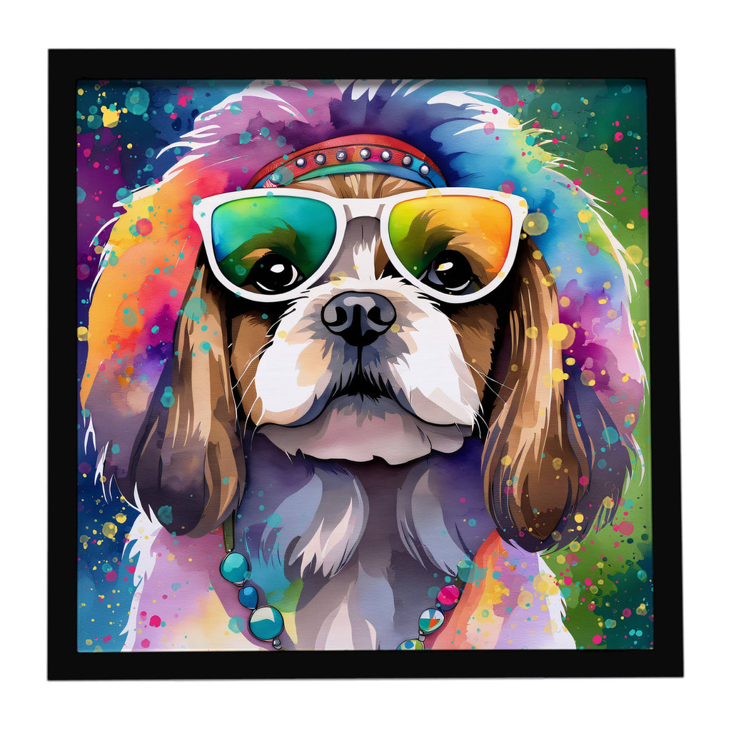 Shih Tzu Hippie Dawg Framed Metal Print Bathroom, Kitchen, Office, Home Decor Wall Art Ready to Hang, Square, 8X8