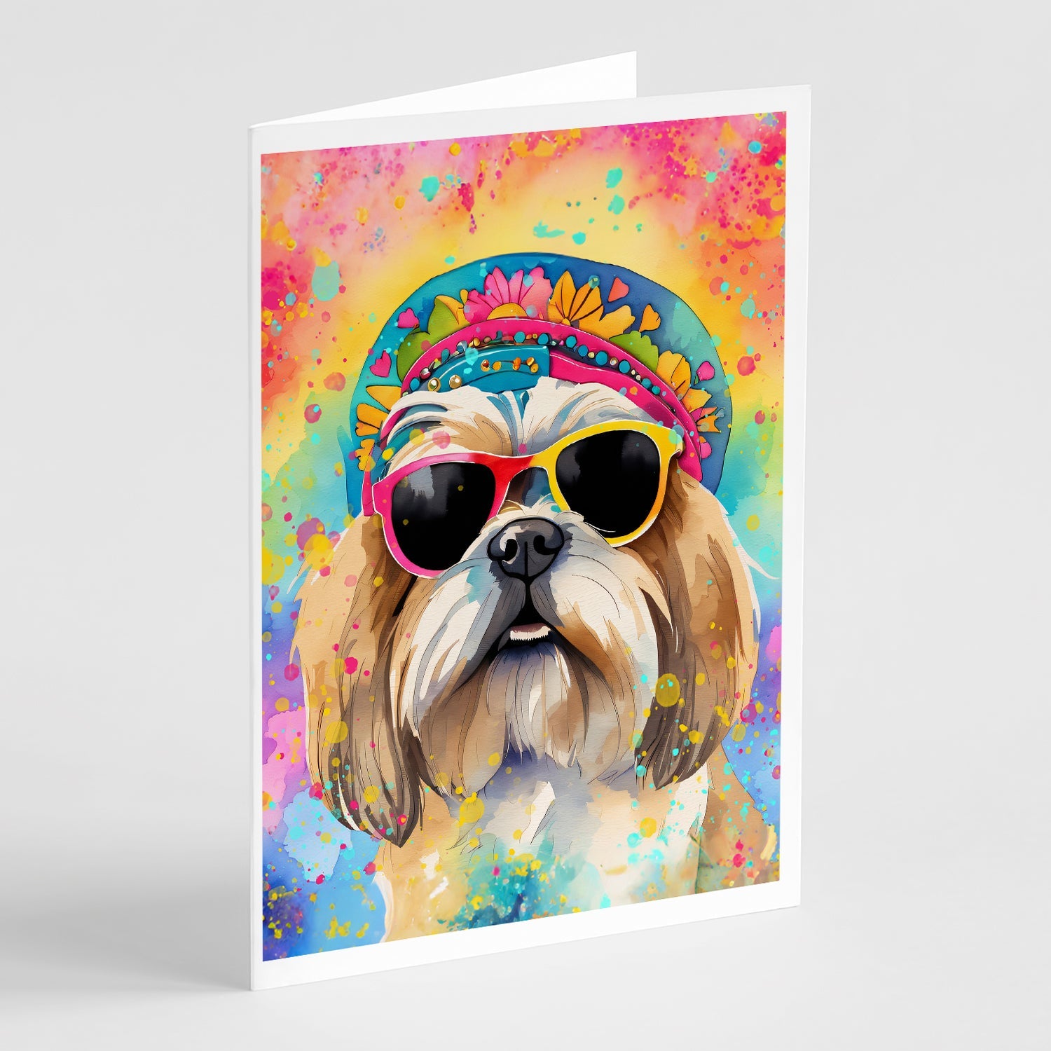 Shih Tzu Hippie Dawg Greeting Cards Pack of 8 Blank Cards with Envelopes Whimsical A7 Size 5x7