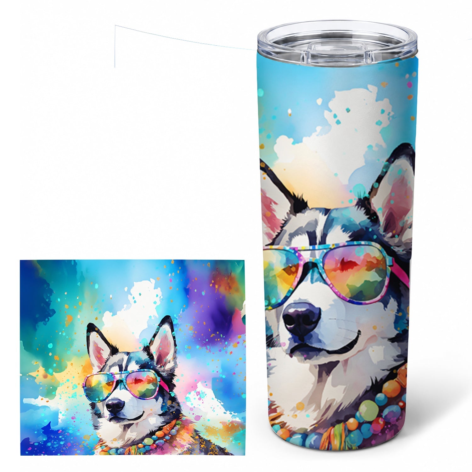 Siberian Husky Hippie Dawg Stainless Steel Skinny Tumbler 20 oz Vacuum Double Walled Reusable Insulated Travel Cup