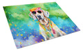 Weimaraner Hippie Dawg Cutting Board Tempered Glass Kitchen Cutting Surface, Heat Resistant Chopping, Non-Slip Feet, Food Prep & Serving