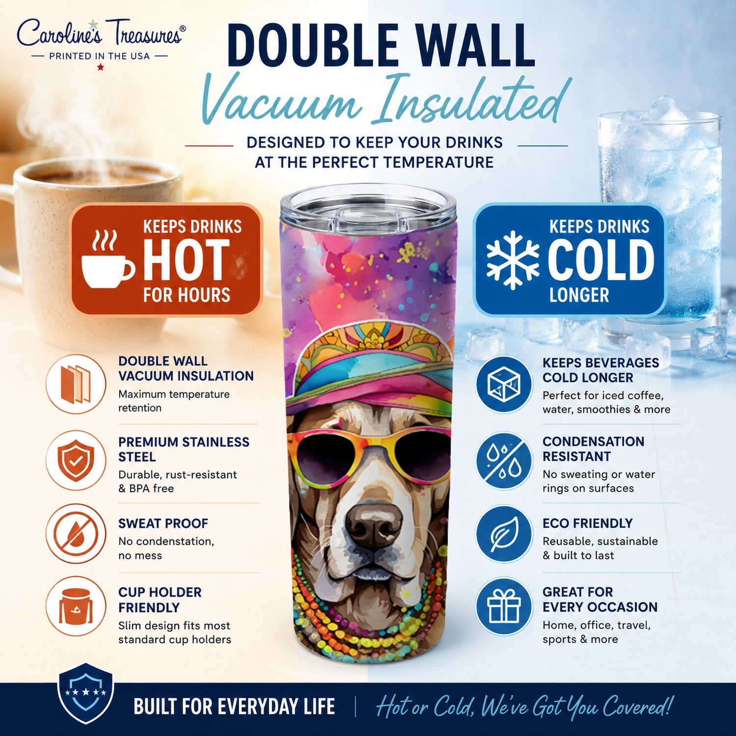 Weimaraner Hippie Dawg Stainless Steel Skinny Tumbler 20 oz Vacuum Double Walled Reusable Insulated Travel Cup