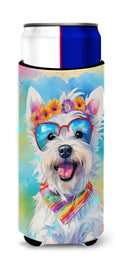 Westie Hippie Dawg Slim Can Hugger , Insulated Foam Hugger for 12 oz Slim Cans, Beer Bottles & Water Bottles, Printed in USA