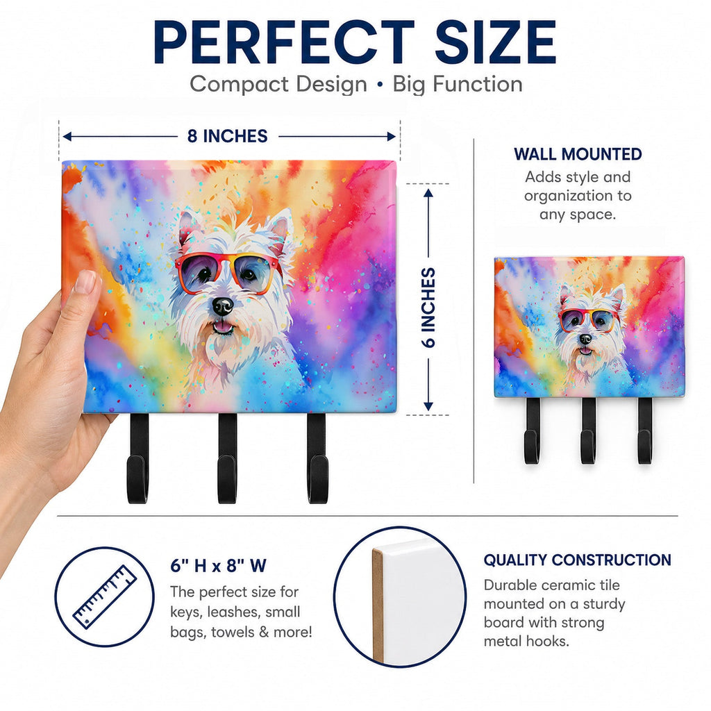 Westie Hippie Dawg Leash or Key Holder Wall Hooks, Coat Rack Wall Mount, for Hanging Keys, Towels, Aprons, Leashes