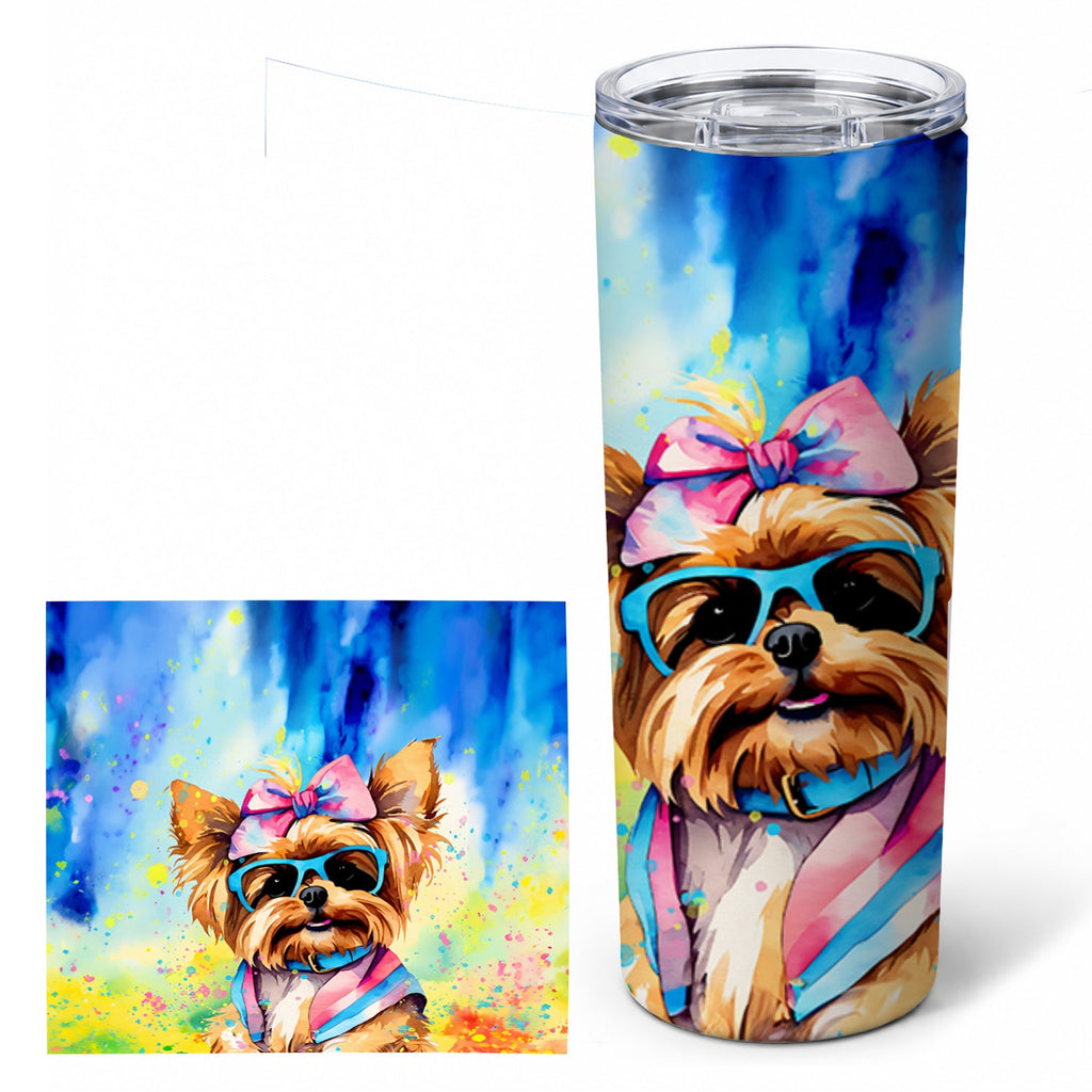 Yorkshire Terrier Hippie Dawg Stainless Steel Skinny Tumbler 20 oz Vacuum Double Walled Reusable Insulated Travel Cup