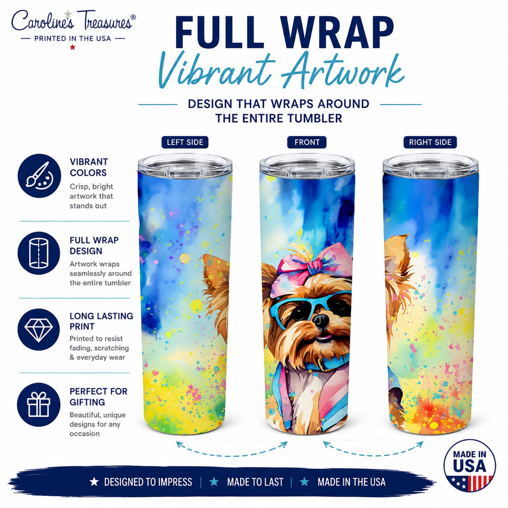 Yorkshire Terrier Hippie Dawg Stainless Steel Skinny Tumbler 20 oz Vacuum Double Walled Reusable Insulated Travel Cup