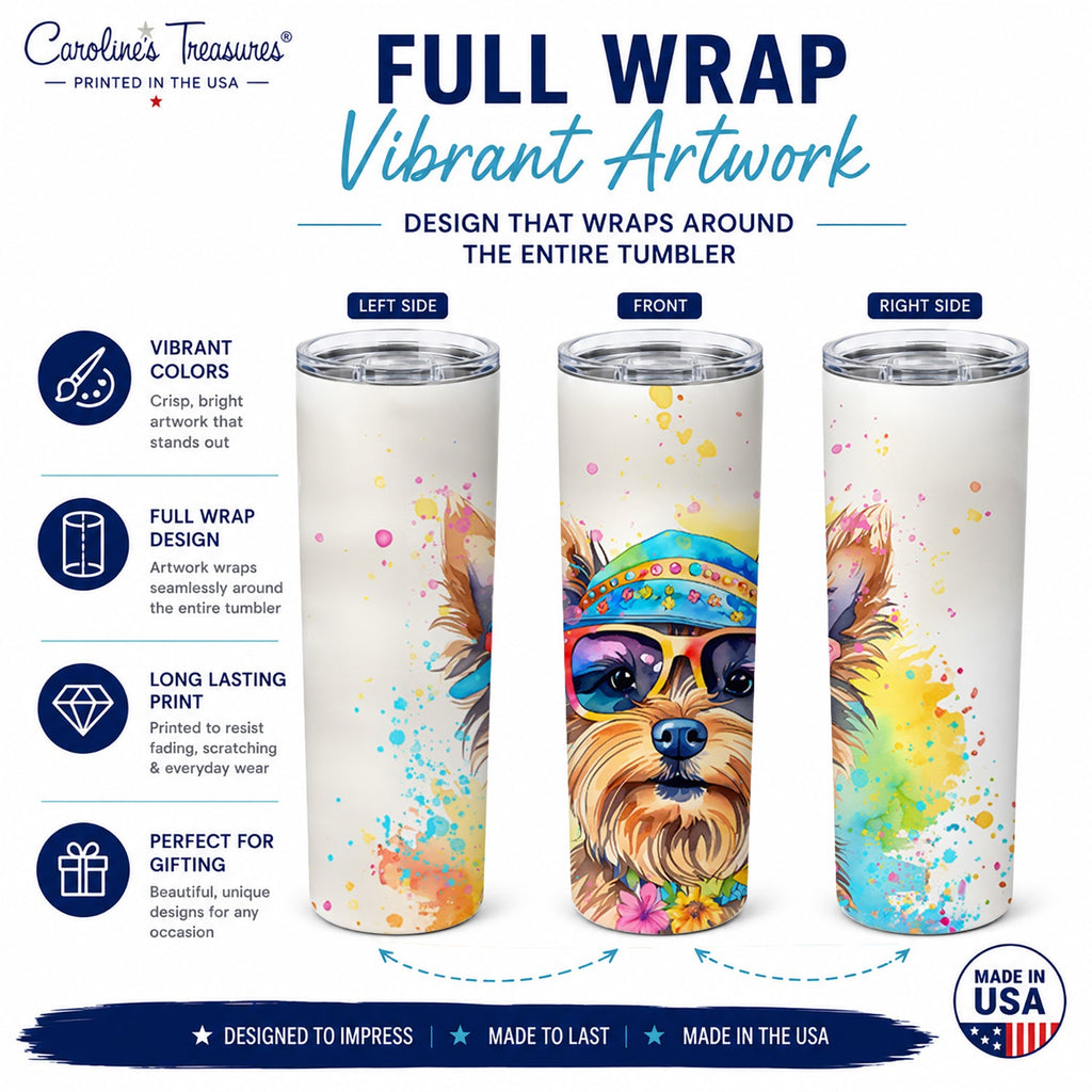 Yorkshire Terrier Hippie Dawg Stainless Steel Skinny Tumbler 20 oz Vacuum Double Walled Reusable Insulated Travel Cup