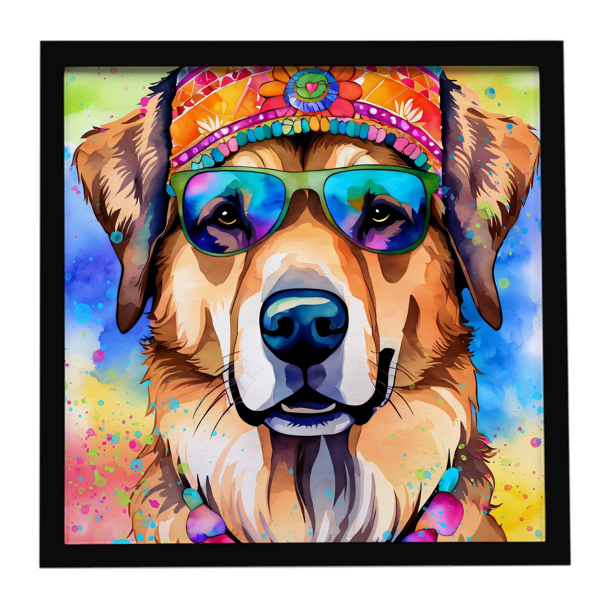 Hippie Dawg Framed Metal Print Bathroom, Kitchen, Office, Home Decor Wall Art Ready to Hang, Square, 8X8