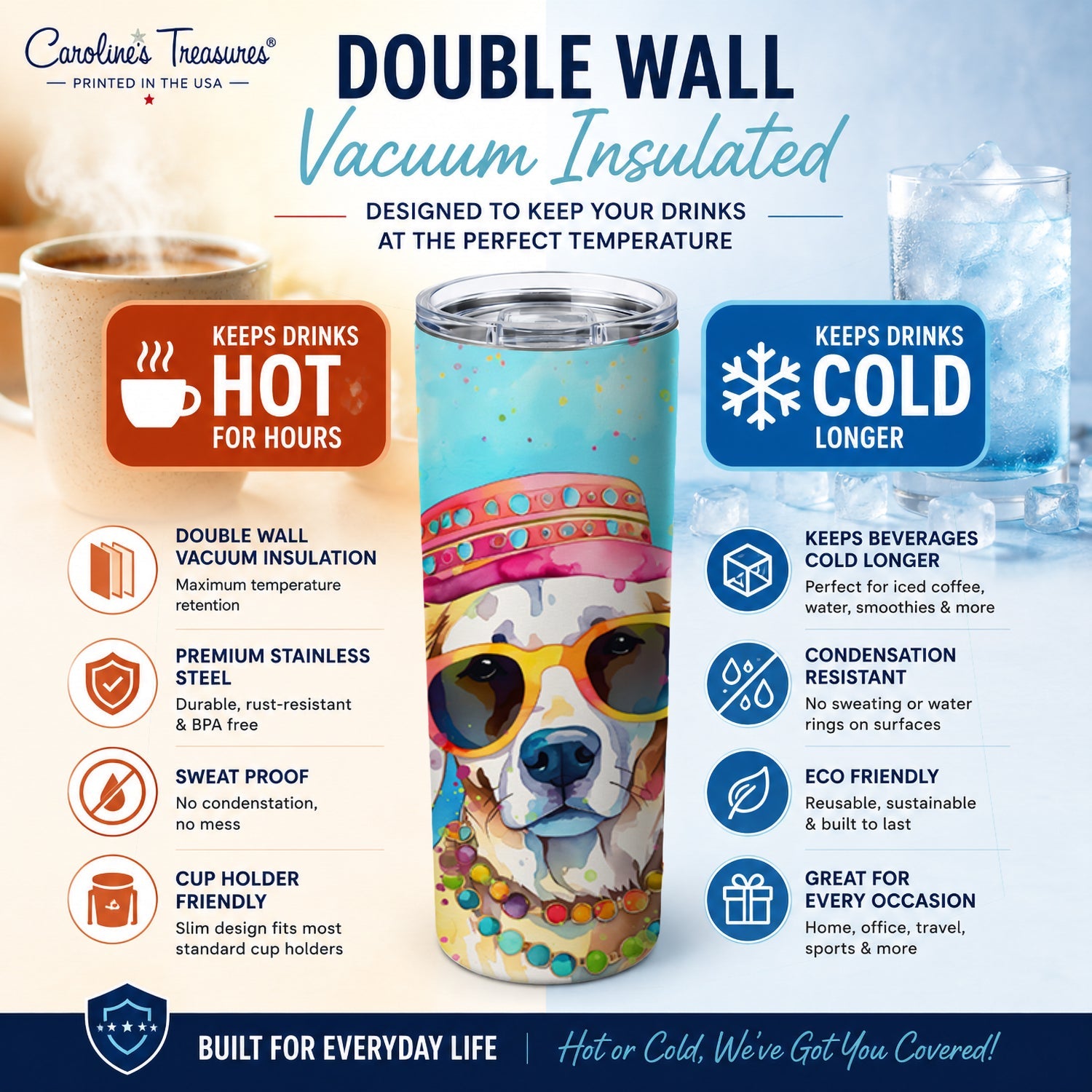 Hippie Dawg Stainless Steel Skinny Tumbler 20 oz Vacuum Double Walled Reusable Insulated Travel Cup