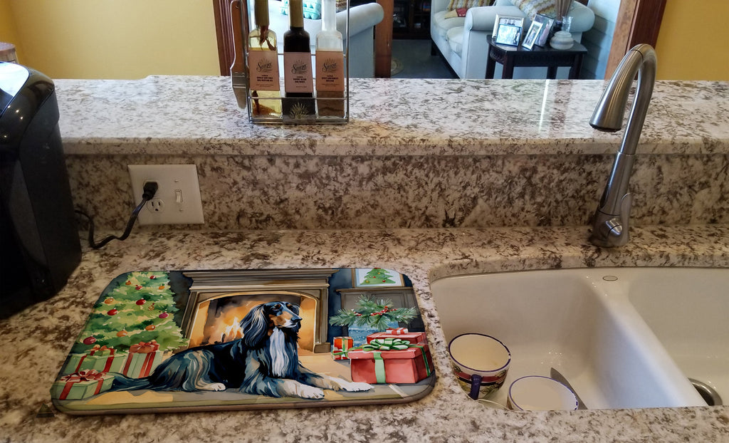 Afghan Hound Cozy Christmas Dish Drying Mat Absorbent Dish Drying Mat Pad for Kitchen Counter Dish Drainer Mat for Countertop, 14 x 21", Multicolor