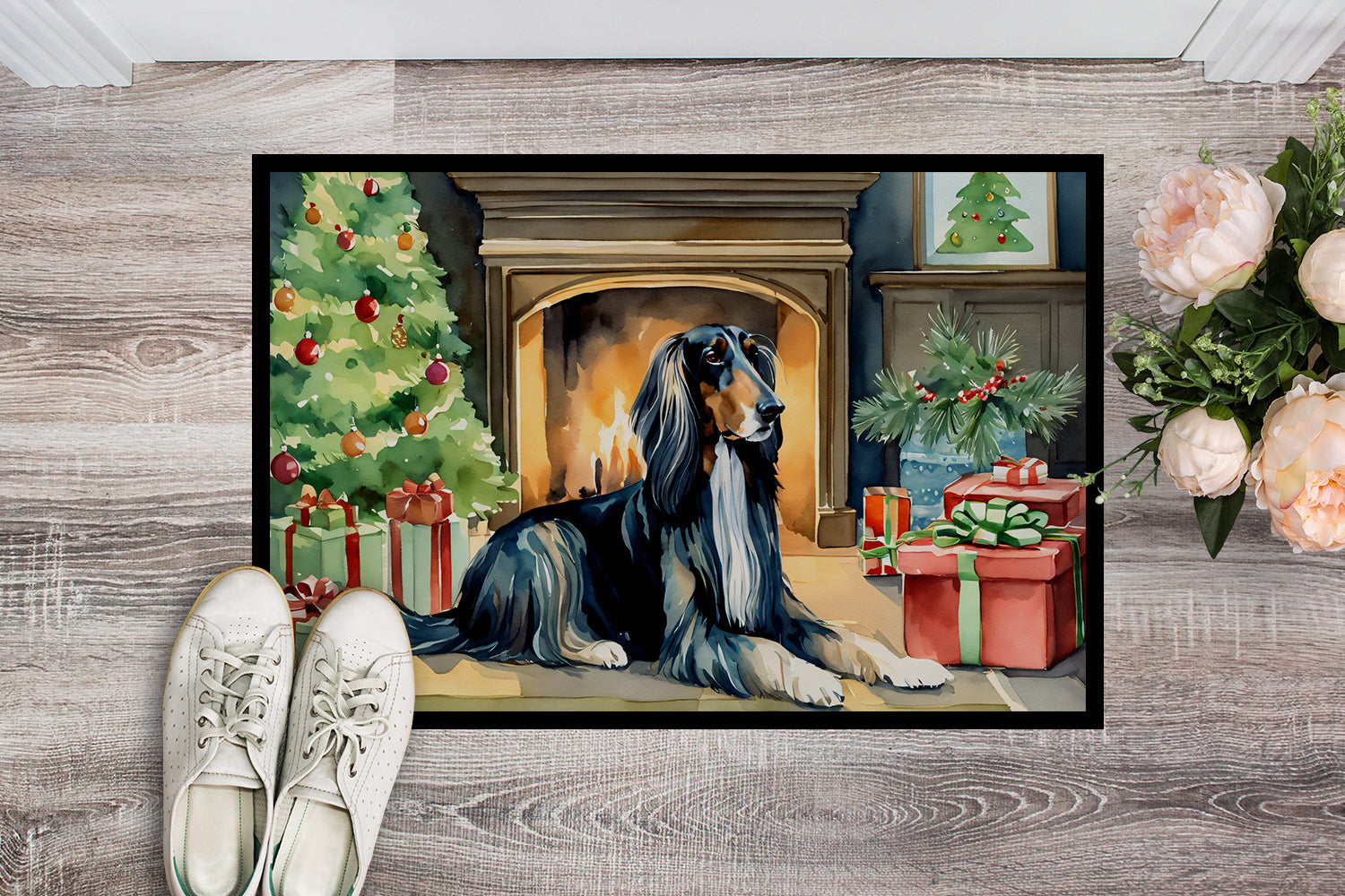 Afghan Hound Cozy Christmas Doormat Indoor Outdoor 24H X 36W Front Door Mat Rugs for Entryway, Non Slip Washable Low Pile,