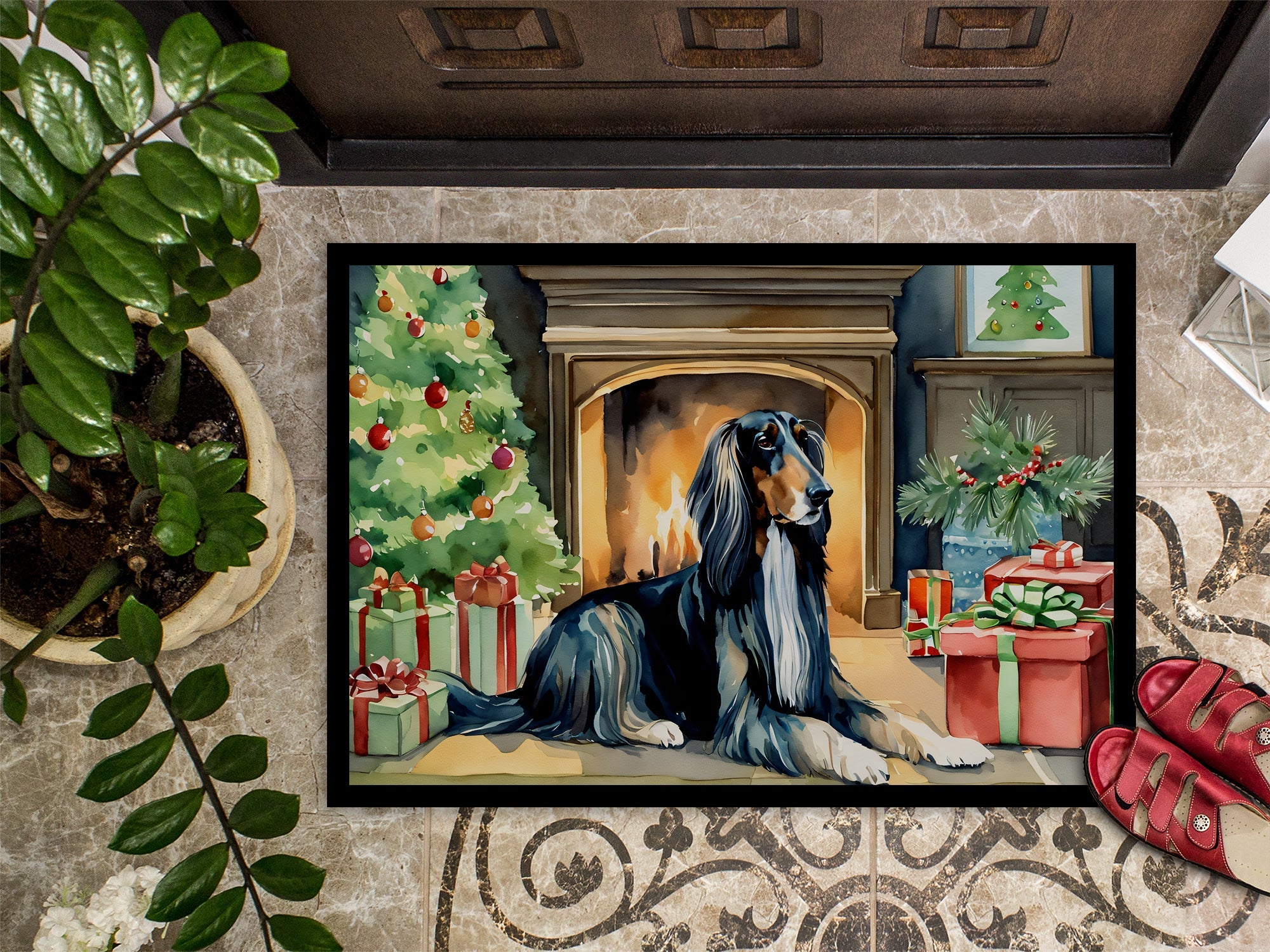 Afghan Hound Cozy Christmas Doormat Indoor Outdoor 24H X 36W Front Door Mat Rugs for Entryway, Non Slip Washable Low Pile,